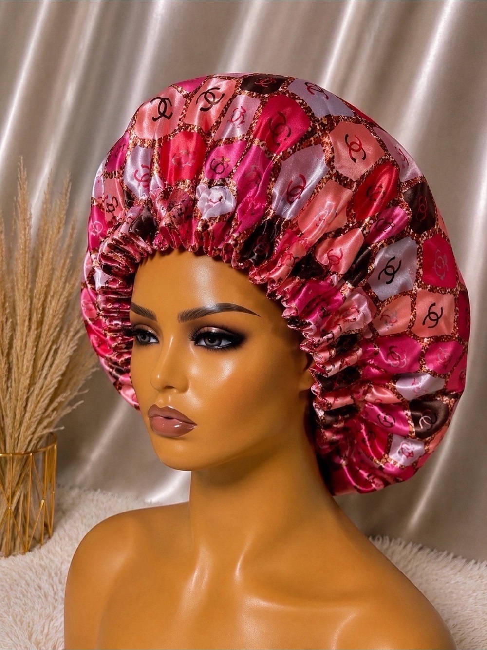 Pink Satin Bonnet for Women - Luxury Hair Protecting Sleep Cap